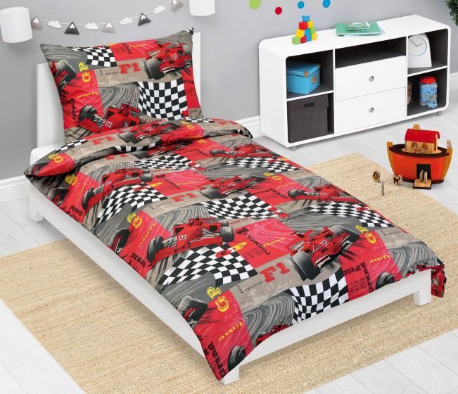Dětské povlečení FORMULE ČERVENÁ, bavlna hladká, 140x200cm + 70x90cm 