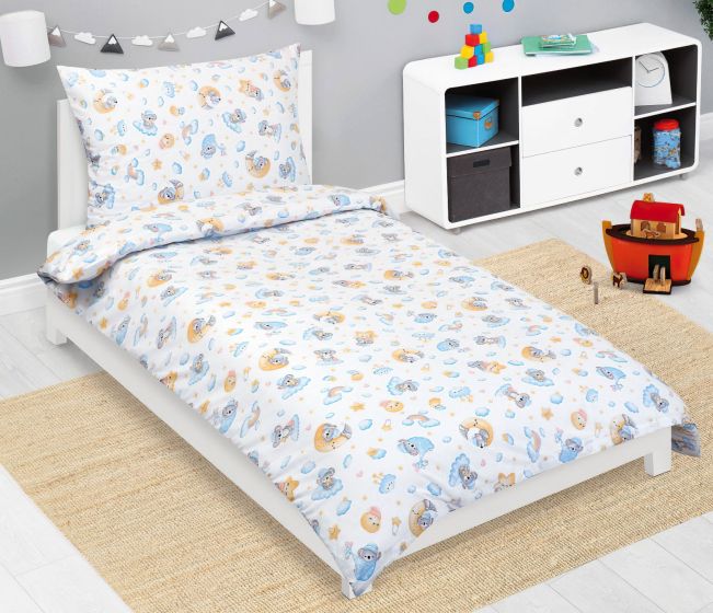 Dětské povlečení KOALA MĚSÍC, HVĚZDA MODRÁ, bavlna hladká, 140x200cm + 70x90cm