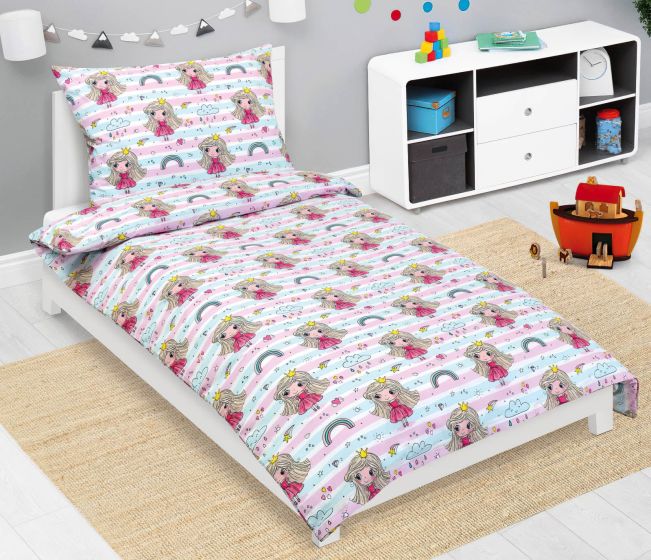 Dětské povlečení PRINCEZNA S DUHOU RŮŽOVÁ, bavlna hladká, 140x200cm + 70x90cm 