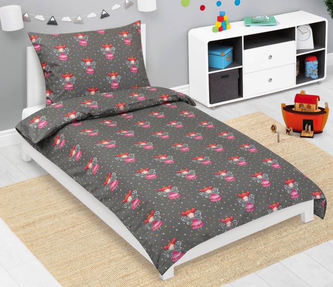 Dětské povlečení VÍLA ŠEDÁ, RŮŽOVÁ, bavlna hladká, 140x200cm + 70x90cm 