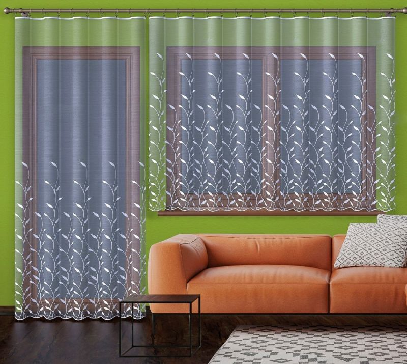 Žakárová záclona KRISTÝNA popínavé listy, s bordurou, bílá (více výšek, v metráži)