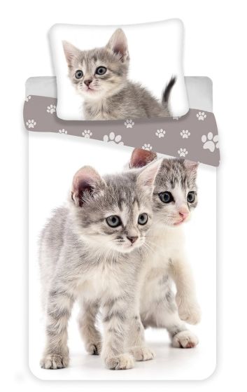 Dětské povlečení KITTEN GREY, koťata na bílé, fototisk, bavlna hladká, 140x200cm + 70x90cm 