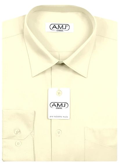 Pánská košile AMJ jednobarevná JDP016, smetanová, dlouhý rukáv, prodloužená délka