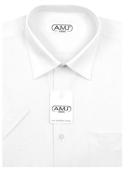 Pánská košile AMJ jednobarevná JKS018, bílá, krátký rukáv, slim fit