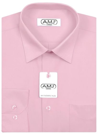 Pánská košile AMJ jednobarevná JDP090, světle fialová, dlouhý rukáv, prodloužená délka