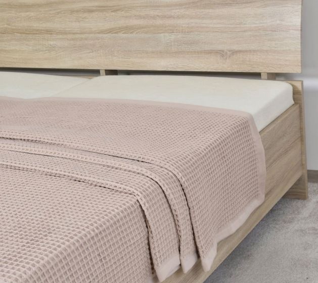 Přehoz na postel bavlněný OPTIMUS, jednobarevný pudrový, vaflový, 225x230cm, dvoulůžkový