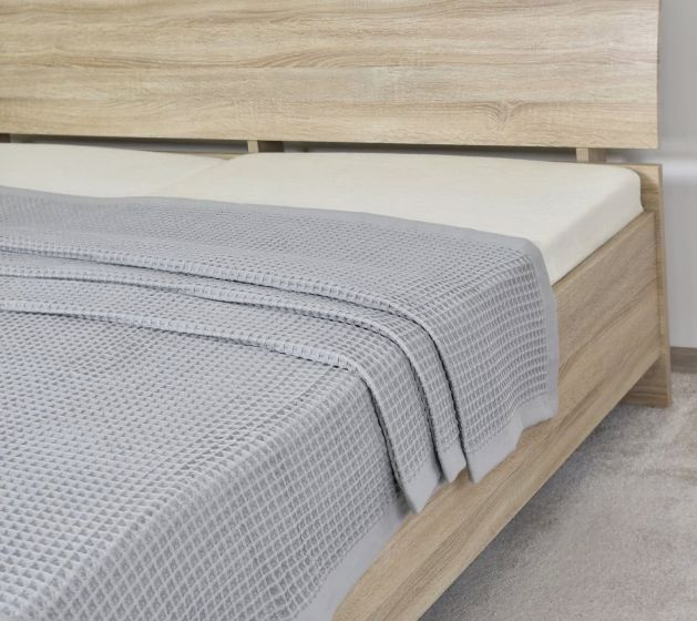 Přehoz na postel bavlněný OPTIMUS, jednobarevný šedý, vaflový, 225x230cm, dvoulůžkový