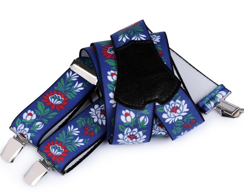 Šle pánské FOLKLOR MODRÉ, délka 120cm, šíře 4cm, tvar Y, květinový vzor, 650363/02