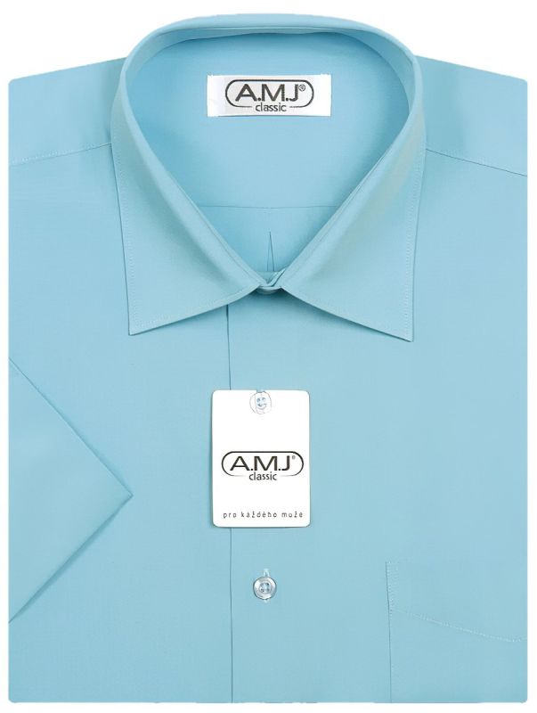 Pánská košile AMJ jednobarevná JK060, tyrkysová, krátký rukáv